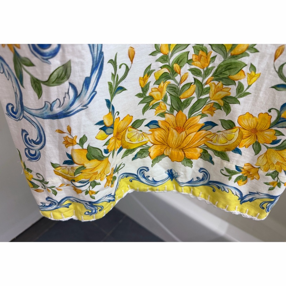 Farm Rio Sicily Scarf Lemon Print Mini Dress Yellow Fruit Floral Linen L - Picture 11 of 16